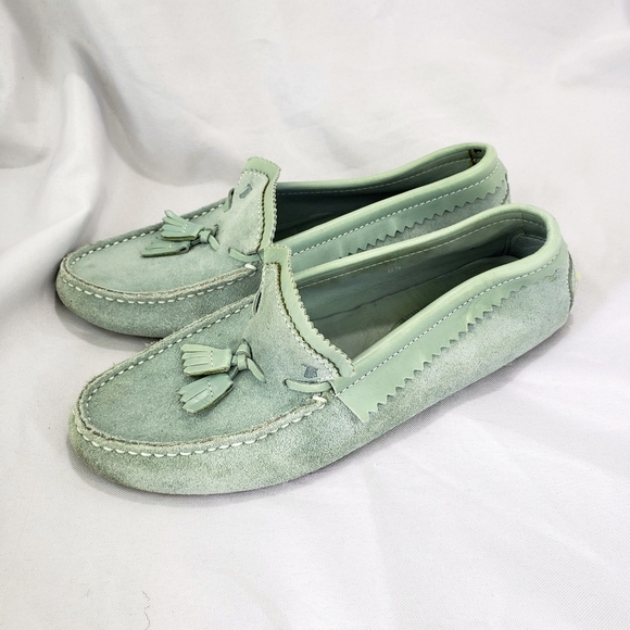 Tod's Light Green Suede Tassel Loafers - Picture 2 of 10